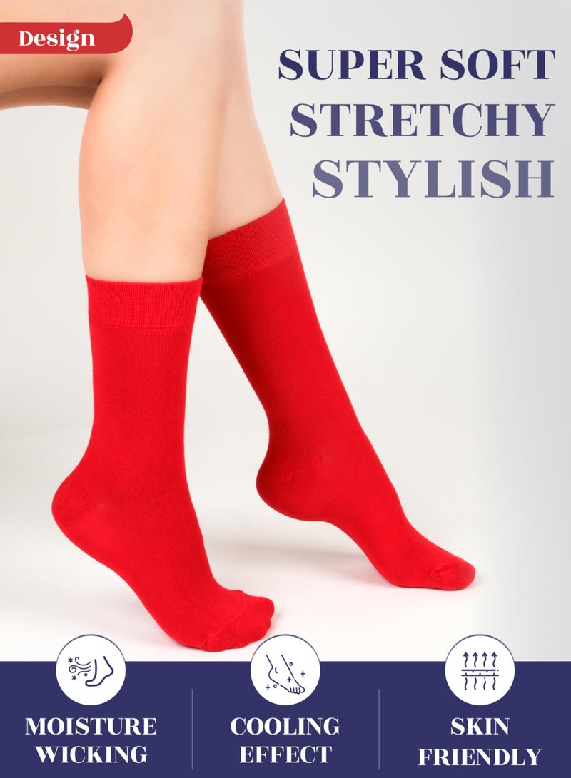 Hugh Ugoli Women Rayon Dress Socks, Extremely Soft Thin Crew Socks for Business, Trouser & Casual, Non-Binding & Breathable, Red, 3 Pairs, Shoe Size: 6-9 - Image 3